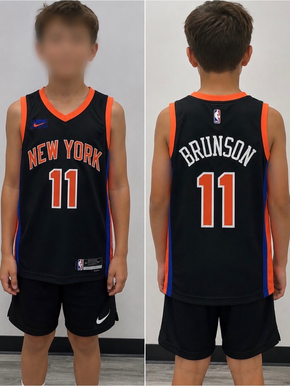 Jalen Brunson #11 Kids Black NY Knicks Jersey World Champs Youth Medium 10/12
